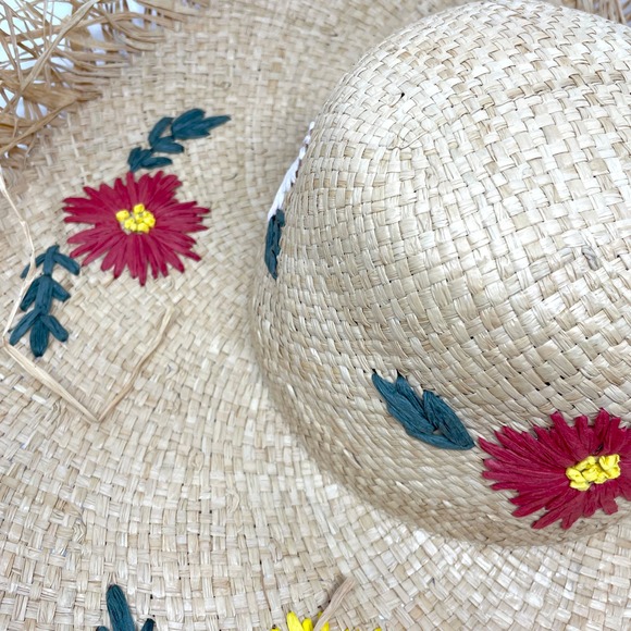 Hat Attack Floral Straw Charlotte Sun Hat in Natural New - Picture 6 of 11